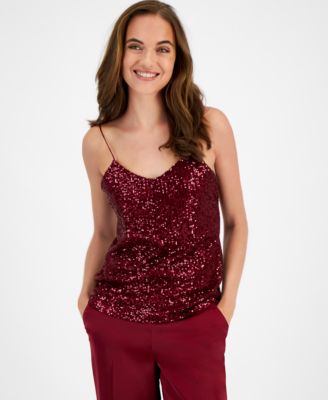 Anne Klein - Women's V-Neck Sleeveless Sequin Top