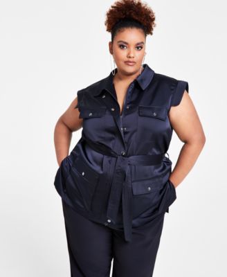 Nina Parker - Trendy Plus Size Tie-Waist Utility Vest