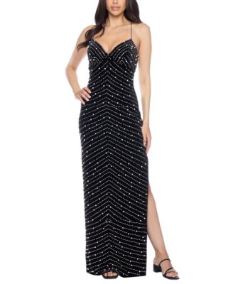 B Darlin - Juniors' Beaded Velvet Sweetheart-Neck Gown