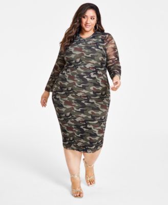 Nina Parker - Trendy Plus Size Scoop-Neck Long-Sleeve Mesh Dress