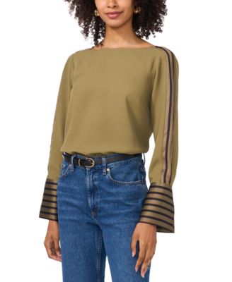 Vince Camuto - Women's Contrast Stripes Long-Sleeve Blouse