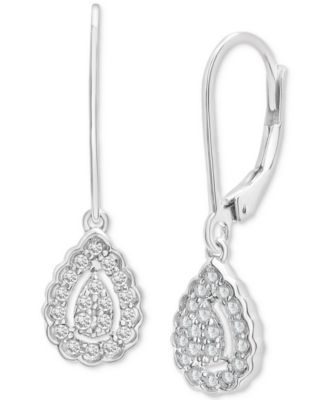 Macy's - Diamond Teardrop Halo Cluster Leverback Drop Earrings (1/4 ct. t.w.) in Sterling Silver