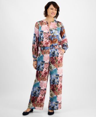 JM Collection - Women's Etched Medley Satin Pants