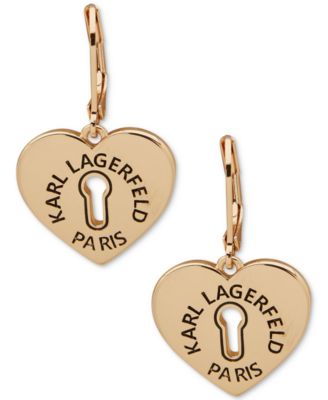 KARL LAGERFELD PARIS - Gold-Tone Logo Heart Drop Earrings