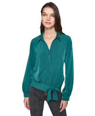 KARL LAGERFELD PARIS - Women's Studded Tie-Hem Blouse