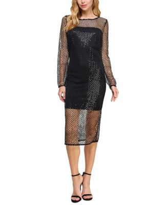 Morgan & Company - Women's Sequined Crochet Midi Bodycon Dress