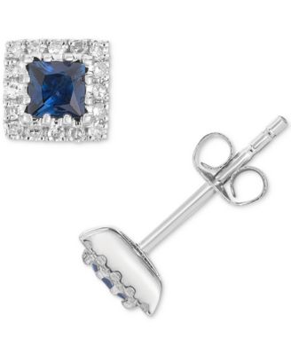 Macy's - Sapphire (1/3 ct. t.w.) & Diamond (1/8 ct. t.w.) Square Stud Earrings in 14k White Gold