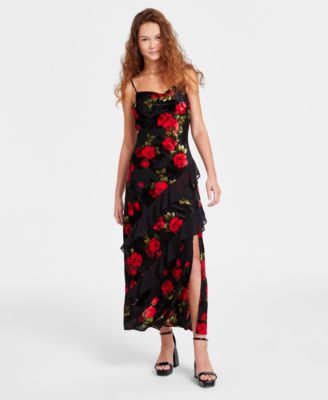BCX - Juniors' Strappy Cowlneck Floral Maxi Dress