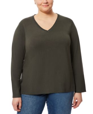 Melissa Paige - Plus Size Solid V-Neck High-Cuff Sweater