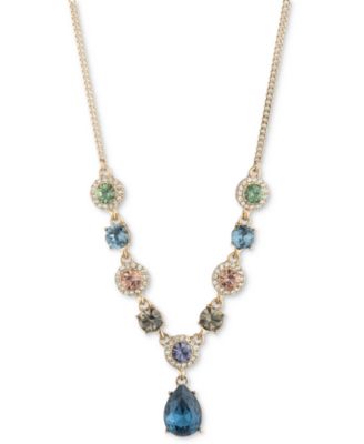 Givenchy - Gold-Tone Multicolor Crystal Pear-Shape Pendant Necklace, 16" + 3" extender