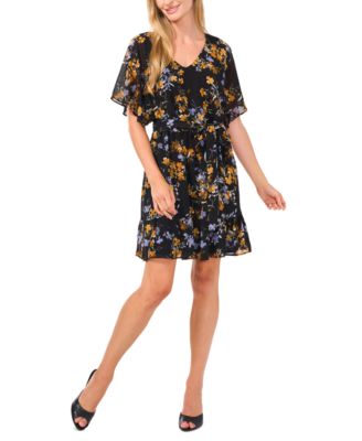CeCe - Women's Floral-Print Short-Sleeve Tiered Dress
