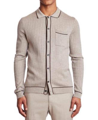 Paisley & Gray - Men's Slim-Fit Tipped Ribbed-Knit Button-Down Polo Shirt