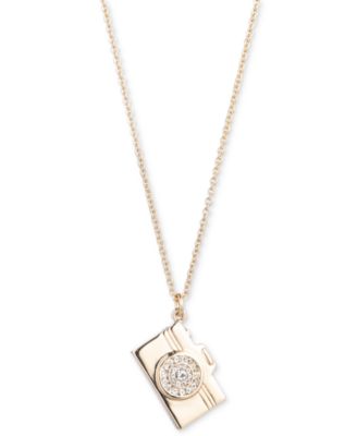 Emily in Paris - Gold-Tone Pav&eacute; Camera Pendant Necklace, XX" + 3" extender