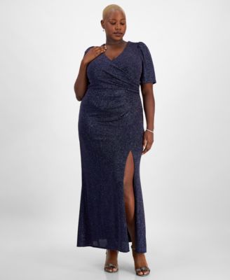Alex Evenings - Plus Size Metallic-Knit Surplice-Neck Gown