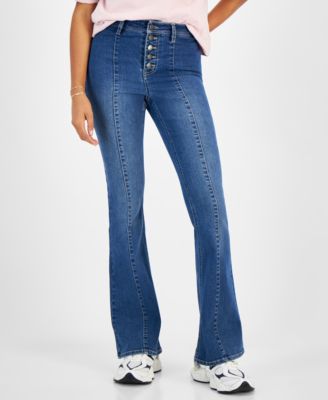 Dollhouse - Juniors' Exposed Button-Fly Seamed Flare Jeans