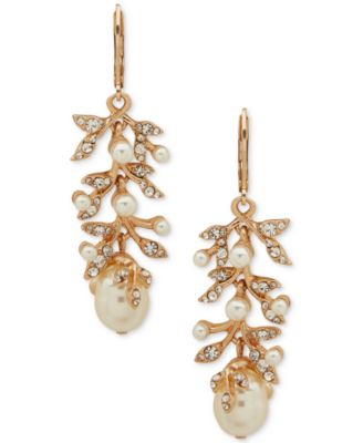 lonna & lilly - Gold-Tone Imitation Pearl & Crystal Branch Drop Earrings