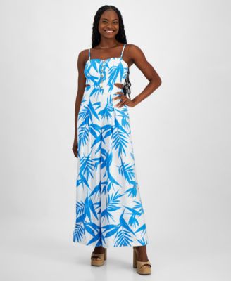 Bar III - Women's Printed Sleeveless Button-Front Jumpsuit