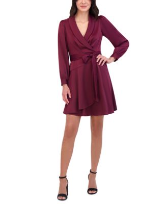 Vince Camuto - Petite Crepe-Back Long-Sleeve Faux-Wrap Dress