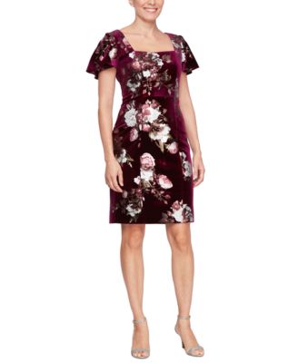 SL Fashions - Women's Velvet Floral-Print Sheath Dress