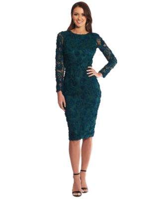 XSCAPE - Women's Soutache Lace Long-Sleeve Sheath Dress