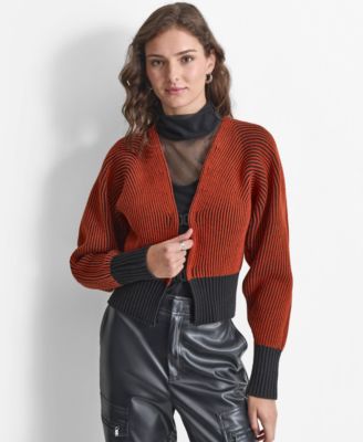 DKNY - Women's Contrast Ribbed Open-Front Cardigan