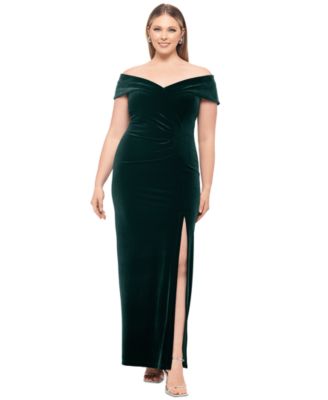 XSCAPE - Plus Size Off-The-Shoulder Velvet Gown