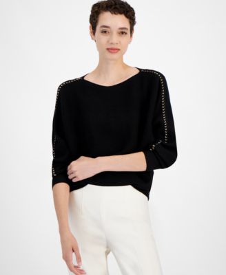T Tahari - Women's Ribbed Embellished Dolman-Sleeve Sweater