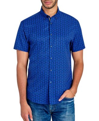 Society of Threads - Men's Floral Geo Print Short Sleeve Button-Front Performance Shirt