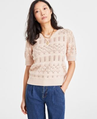 On 34th - Women's Pointelle-Knit Short-Sleeve Sweater