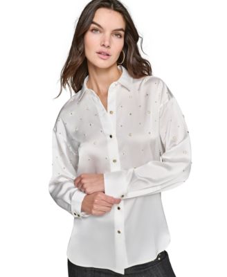KARL LAGERFELD PARIS - Women's Embellished Satin Shirt