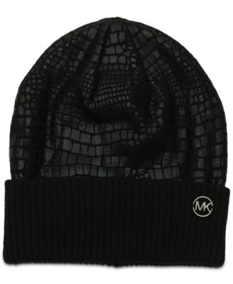 Michael Kors - Logo Charm Ribbed Trim Croc-Embossed Beanie
