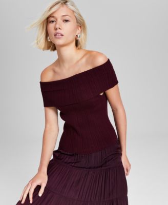 And Now This - Women's Off-The-Shoulder Ribbed Knit Top, Created for Macy's
