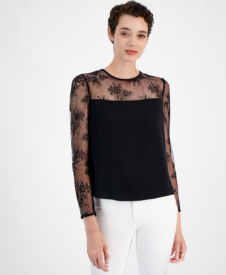 BOSS Orange - Women's Bettina Lace-Trim Crewneck Top