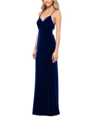 Blondie Nites - Juniors' Velvet Draped-Bodice Open-Back Gown