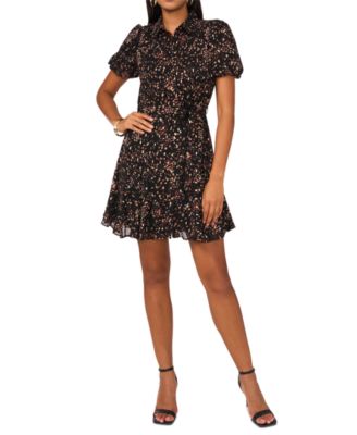 MSK - Women's Printed Short-Sleeve Chiffon Shirtdress