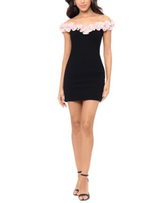 Blondie Nites - Juniors' Ruffle-Trim Off-The-Shoulder Mini Dress