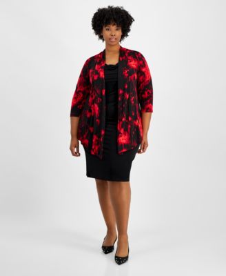 Connected - Plus Size Layered-Look Printed Jacket Dress