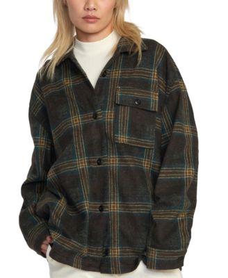 RVCA - Juniors' Polar Birdie Plaid-Print Shirt Jacket
