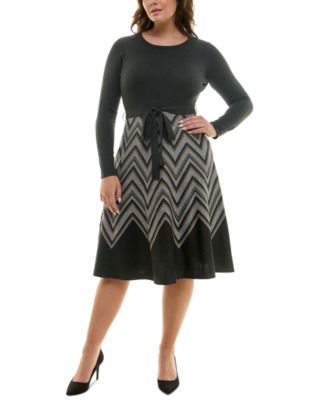 Taylor - Plus Size Chevron Scoop-Neck Sweater Dress