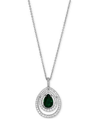 Eliot Danori - Silver-Tone Cubic Zirconia & Glass Stone Double Halo Pendant Necklace, 16" + 2" extender, Created for Macy's