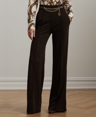 Lauren Ralph Lauren - Women's Chain-Trim Pleated Jersey Wide-Leg Pants
