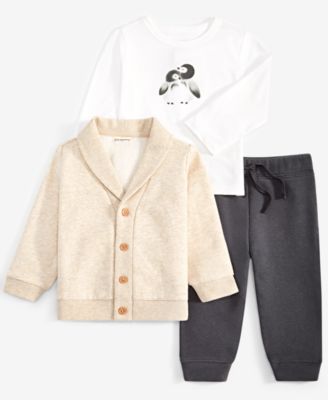 First Impressions - Baby Boys Cardigan, Penguins T-Shirt & Pants, 3 Piece Set