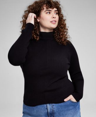 And Now This - Trendy Plus Size Mock Neck Ribbed Sweater
