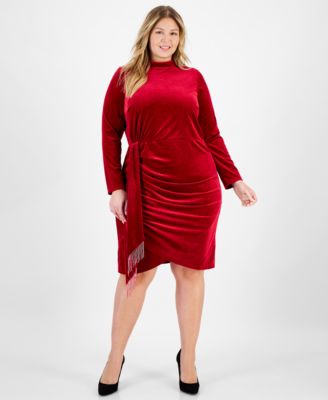 Tahari - Plus Size Mock-Neck Velvet Draped Bodycon Dress