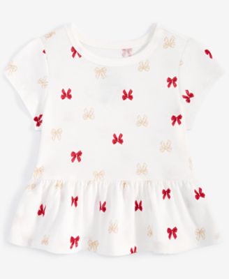 Macy's - Baby Girls Delicate Bow Printed Short-Sleeve Peplum T-Shirt