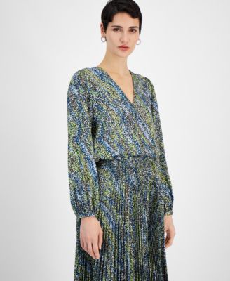 BOSS Orange - Women's Printed V-Neck Long-Sleeve Blouse
