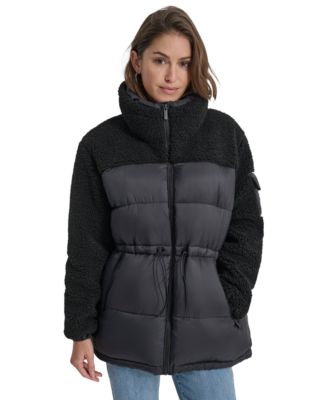 DKNY Jeans - Women's Faux-Sherpa Puffer Mixed Coat