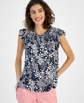 Tommy Hilfiger - Women's Floral Pintuck Fluter-Sleeve Top