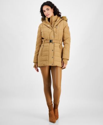 Michael Kors - Women's Belted Bibbed Hooded Puffer Coat