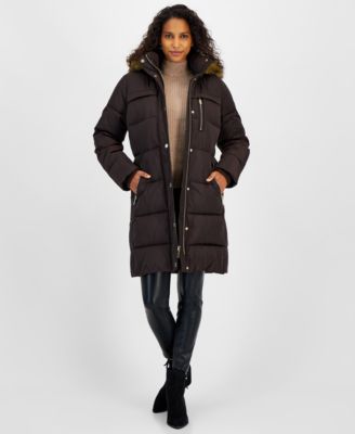 Michael Kors - Petite Faux-Fur-Trim Hooded Puffer Coat